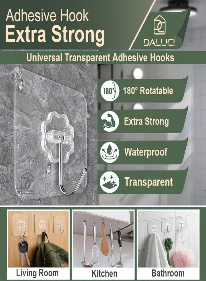 DALUCI Self Adhesive Wall Hooks - 20 Pcs Heavy Duty Wall Hooks for Hanging | Nail Free Sticky Hooks for Wall Heavy Items Without Drilling, Transparent Wall Hanger Hook (Flower Hook, 20) - Image 2